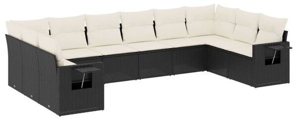 10 részes fekete polyrattan kerti ülőgarnitúra párnákkal