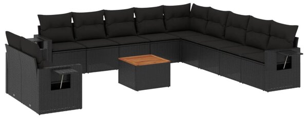 12 részes fekete polyrattan kerti ülőgarnitúra párnákkal