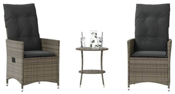 3 részes szürke polyrattan bisztrógarnitúra párnákkal