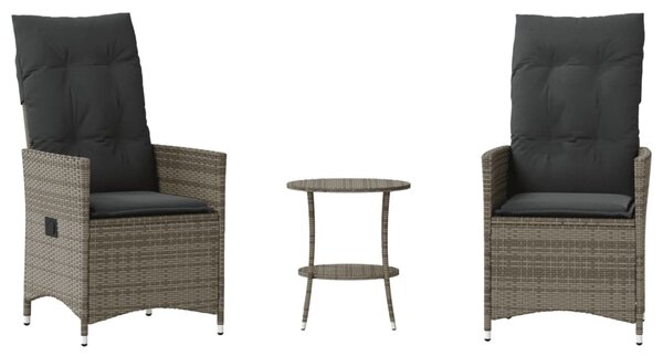 3 részes szürke polyrattan bisztrógarnitúra párnákkal