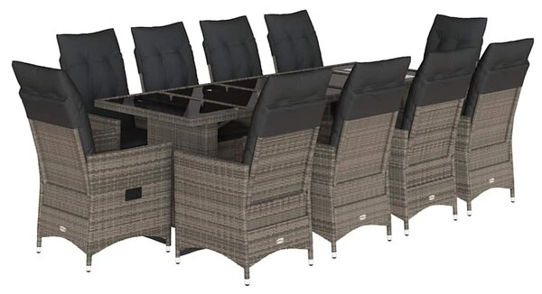 11 részes szürke polyrattan kerti bisztrógarnitúra párnákkal