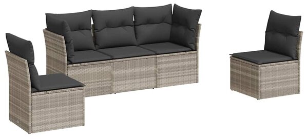 5 részes világosszürke polyrattan kerti ülőgarnitúra párnákkal