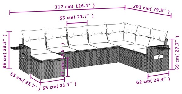 8 részes bézs polyrattan kerti ülőgarnitúra párnával