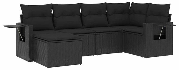 6 részes fekete polyrattan kerti ülőgarnitúra párnákkal