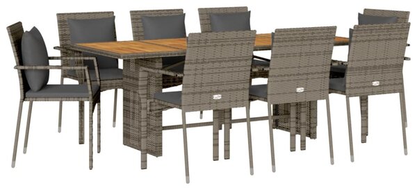 9 részes szürke polyrattan kerti étkezőgarnitúra párnával