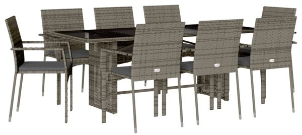 9 részes szürke polyrattan kerti étkezőgarnitúra párnával