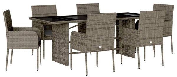 7 részes szürke polyrattan kerti étkezőgarnitúra párnával