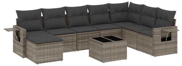 9 részes szürke polyrattan kerti ülőgarnitúra párnákkal