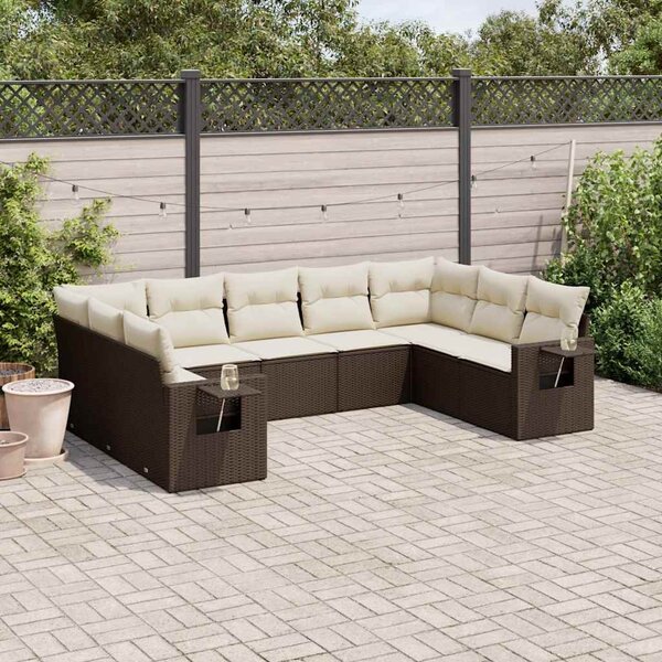 9 részes barna polyrattan kerti ülőgarnitúra párnákkal