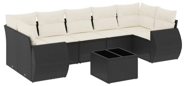 8 részes fekete polyrattan kerti ülőgarnitúra párnákkal