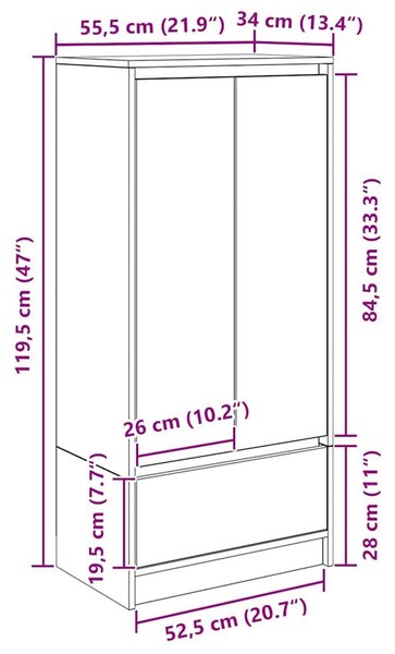 VidaXL füstös tölgy színű szerelt fa szekrény fiókkal 55,5x34x119,5 cm