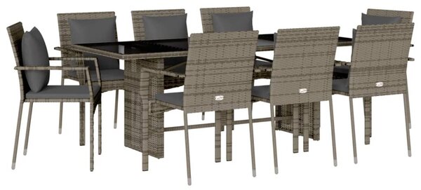9 részes szürke polyrattan kerti étkezőgarnitúra párnával