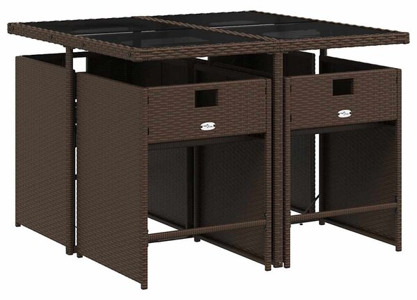 5 részes barna polyrattan kerti étkezőgarnitúra párnákkal
