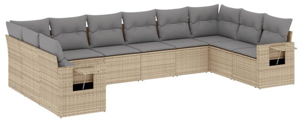 10 részes bézs polyrattan kerti ülőgarnitúra párnával
