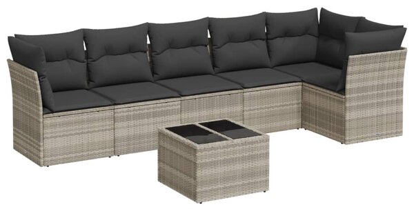 7 részes világosszürke polyrattan kerti ülőgarnitúra párnákkal