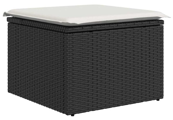 9 részes fekete polyrattan akácfa kerti ülőgarnitúra párnákkal