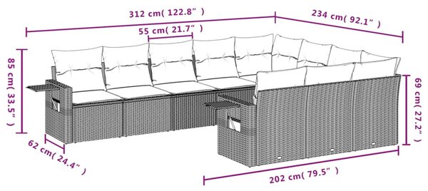 10 részes bézs polyrattan kerti ülőgarnitúra párnával