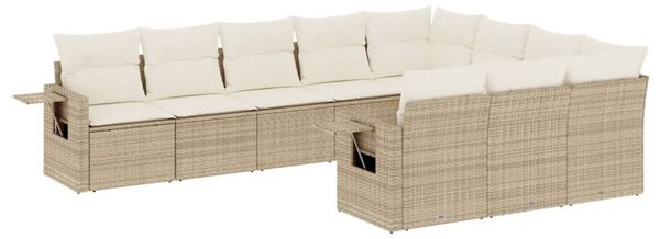 10 részes bézs polyrattan kerti ülőgarnitúra párnával