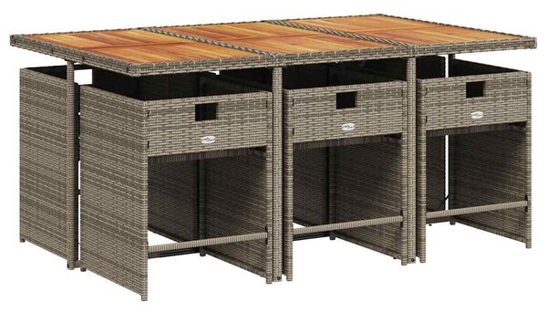 7 részes szürke polyrattan kerti étkezőgarnitúra párnával