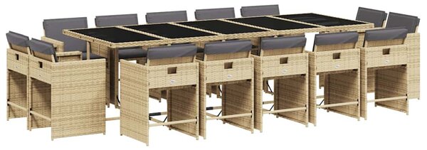 15 részes vegyes bézs polyrattan kerti étkezőgarnitúra párnával