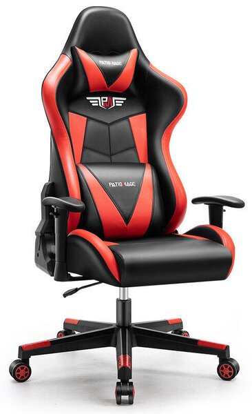 Astrum eSPORT gamer szék, behúzható lábtartó, állítható kartámasz, dönthető háttámla, masszázs funkció fekete - piros