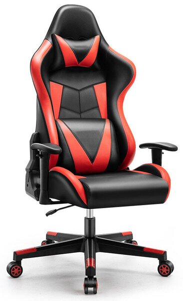 Astrum eSPORT állítható gamer szék, behúzható lábtartó, állítható kartámasz, kényelmes párnák, dönthető háttámla fekete - piros