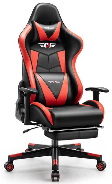 Astrum eSPORT gamer szék, behúzható lábtartó, állítható kartámasz, dönthető háttámla, masszázs funkció fekete - piros