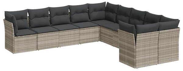 10 részes világosszürke polyrattan kerti ülőgarnitúra párnákkal