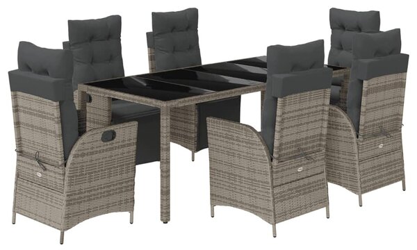 7 részes szürke polyrattan kerti étkezőgarnitúra párnával