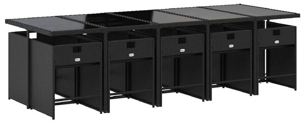11 részes fekete polyrattan kerti étkezőgarnitúra párnákkal