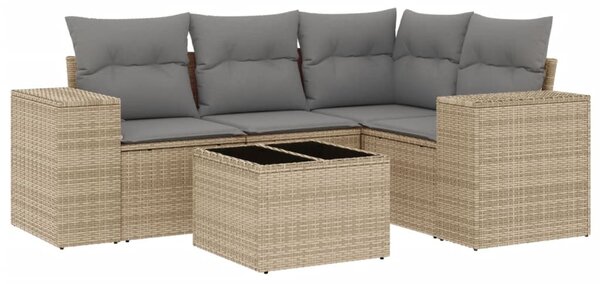 5 részes bézs polyrattan kerti ülőgarnitúra párnákkal