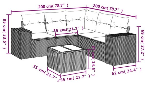 6 részes bézs polyrattan kerti ülőgarnitúra párnával
