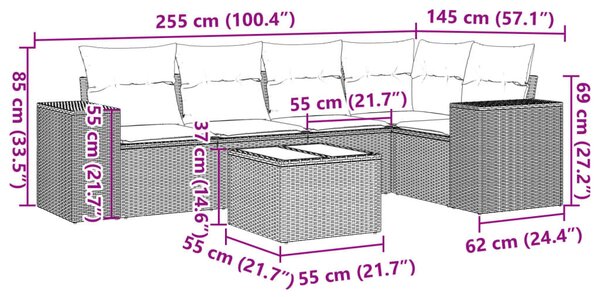 6 részes szürke polyrattan kerti ülőgarnitúra párnákkal
