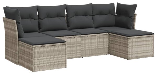6 részes világosszürke polyrattan kerti ülőgarnitúra párnákkal