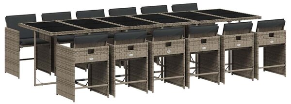 13 részes szürke polyrattan kerti ülőgarnitúra párnákkal