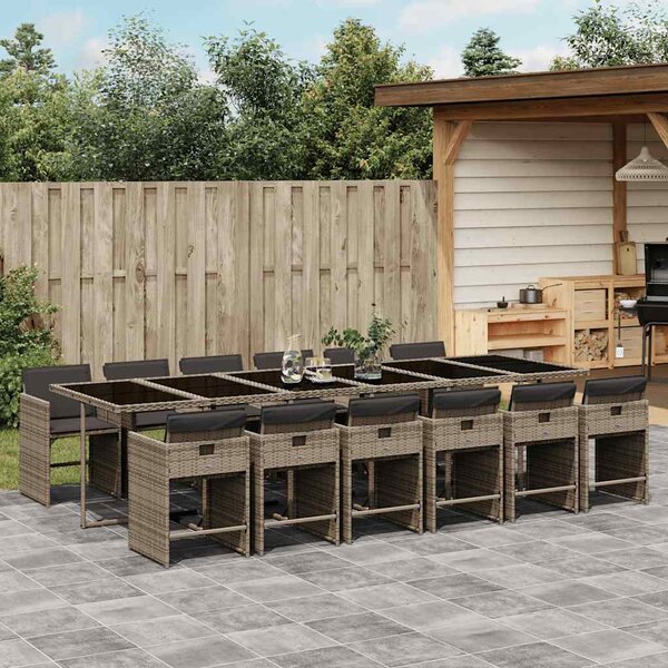 13 részes szürke polyrattan kerti ülőgarnitúra párnákkal
