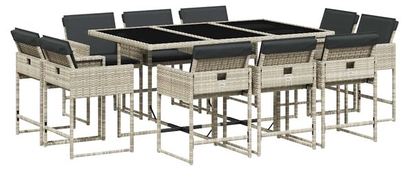 11 részes világosszürke polyrattan kerti ülőgarnitúra párnákkal