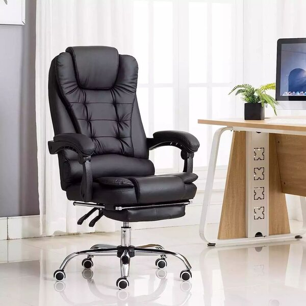 Irodai szék, Quasar & Co.®, Beta modell, ergonomikus, állítható magasságú, állítható háttámla, lehúzható lábtámasz, 5 forgó kerék, króm talp, organikus bőr, fekete