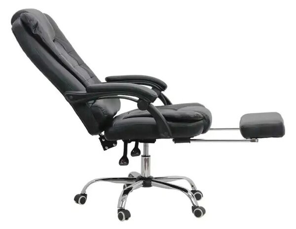 Irodai szék, Quasar & Co.®, Beta modell, ergonomikus, állítható magasságú, állítható háttámla, lehúzható lábtámasz, 5 forgó kerék, króm talp, organikus bőr, fekete