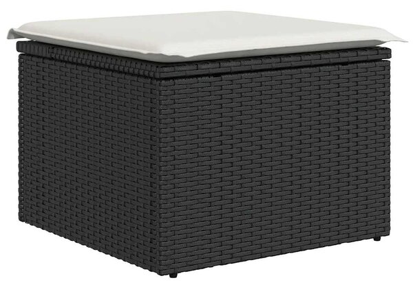 5 részes fekete polyrattan kerti kanapészett párnákkal