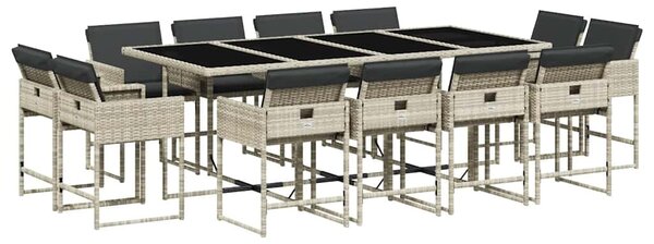 13 részes szürke polyrattan kerti étkezőgarnitúra párnákkal