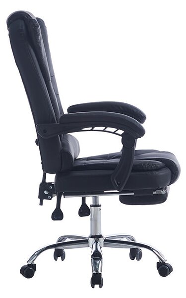 Irodai szék, Quasar & Co.®, Beta modell, ergonomikus, állítható magasságú, állítható háttámla, lehúzható lábtámasz, 5 forgó kerék, króm talp, organikus bőr, fekete