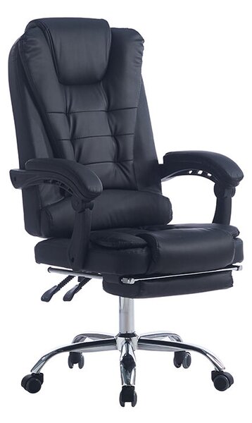 Irodai szék, Quasar & Co.®, Beta modell, ergonomikus, állítható magasságú, állítható háttámla, lehúzható lábtámasz, 5 forgó kerék, króm talp, organikus bőr, fekete
