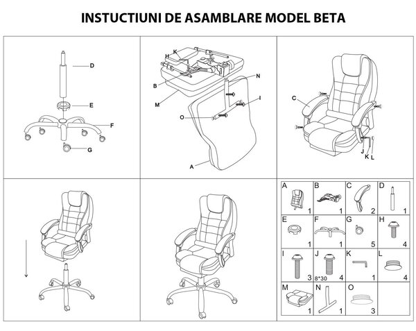 Irodai szék, Quasar & Co.®, Beta modell, ergonomikus, állítható magasságú, állítható háttámla, lehúzható lábtámasz, 5 forgó kerék, króm talp, organikus bőr, fekete