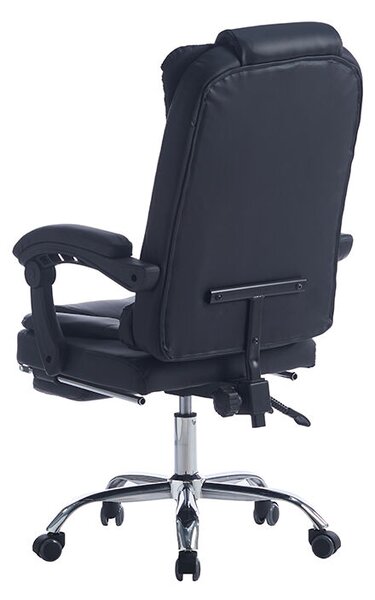 Irodai szék, Quasar & Co.®, Beta modell, ergonomikus, állítható magasságú, állítható háttámla, lehúzható lábtámasz, 5 forgó kerék, króm talp, organikus bőr, fekete
