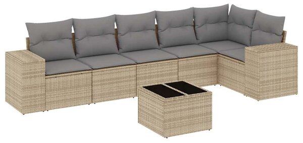 7 részes bézs polyrattan kerti ülőgarnitúra párnákkal