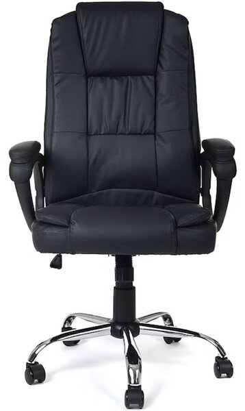 Irodai szék, Quasar & Co.®, Kappa modell, ergonomikus, állítható magasságú, hintarendszer, 5 forgókerék, króm talp, organikus bőr, fekete