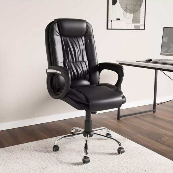 Irodai szék, Quasar & Co.®, Kappa modell, ergonomikus, állítható magasságú, hintarendszer, 5 forgókerék, króm talp, organikus bőr, fekete