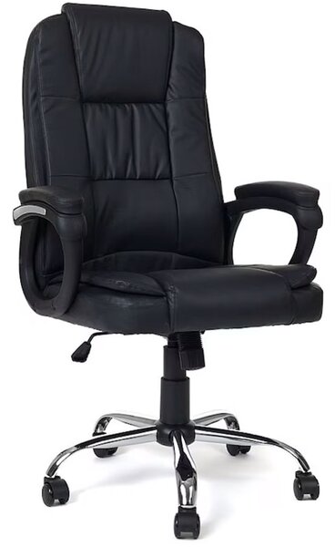 Irodai szék, Quasar & Co.®, Kappa modell, ergonomikus, állítható magasságú, hintarendszer, 5 forgókerék, króm talp, organikus bőr, fekete