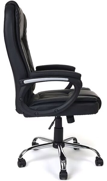 Irodai szék, Quasar & Co.®, Kappa modell, ergonomikus, állítható magasságú, hintarendszer, 5 forgókerék, króm talp, organikus bőr, fekete
